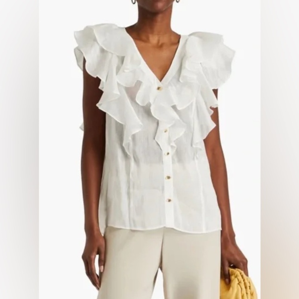 AJE
Michelle ruffled linen and silk-blend top NWT